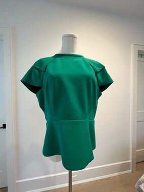 Roland Mouret Emerald Green Short-Sleeve Peplum Top